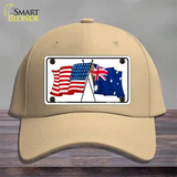 Australia Crossed US Flag Novelty License Plate Hat Cotton / Khaki