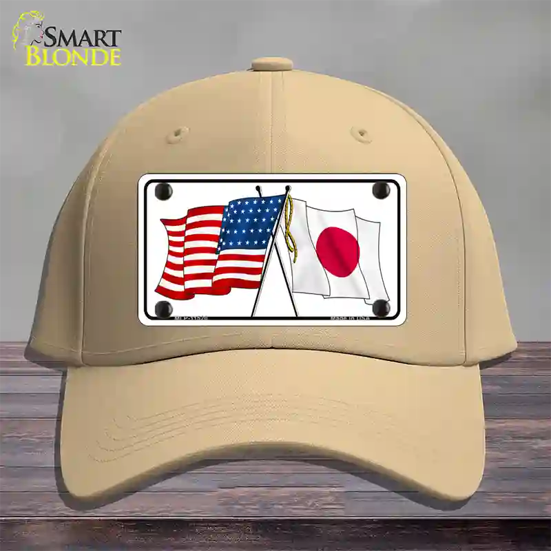 Japan Crossed US Flag Novelty License Plate Hat Cotton / Khaki