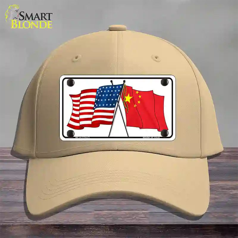 China Crossed US Flag Novelty License Plate Hat Cotton / Khaki