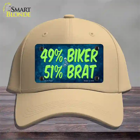 49% Biker 51% Brat Novelty License Plate Hat Cotton / Khaki