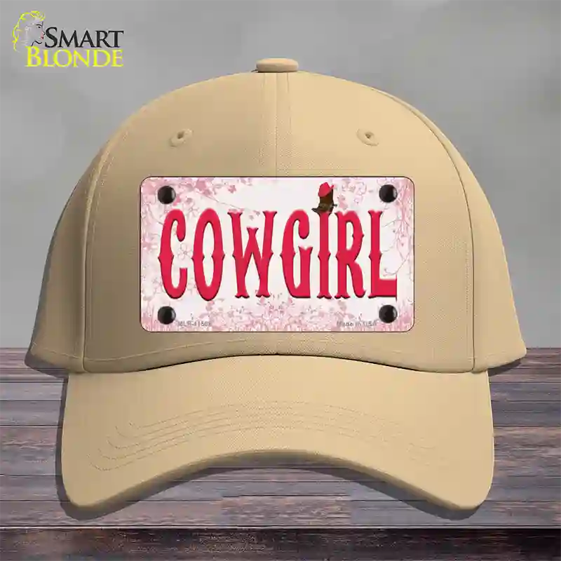 Cowgirl Pink Novelty License Plate Hat Cotton / Khaki