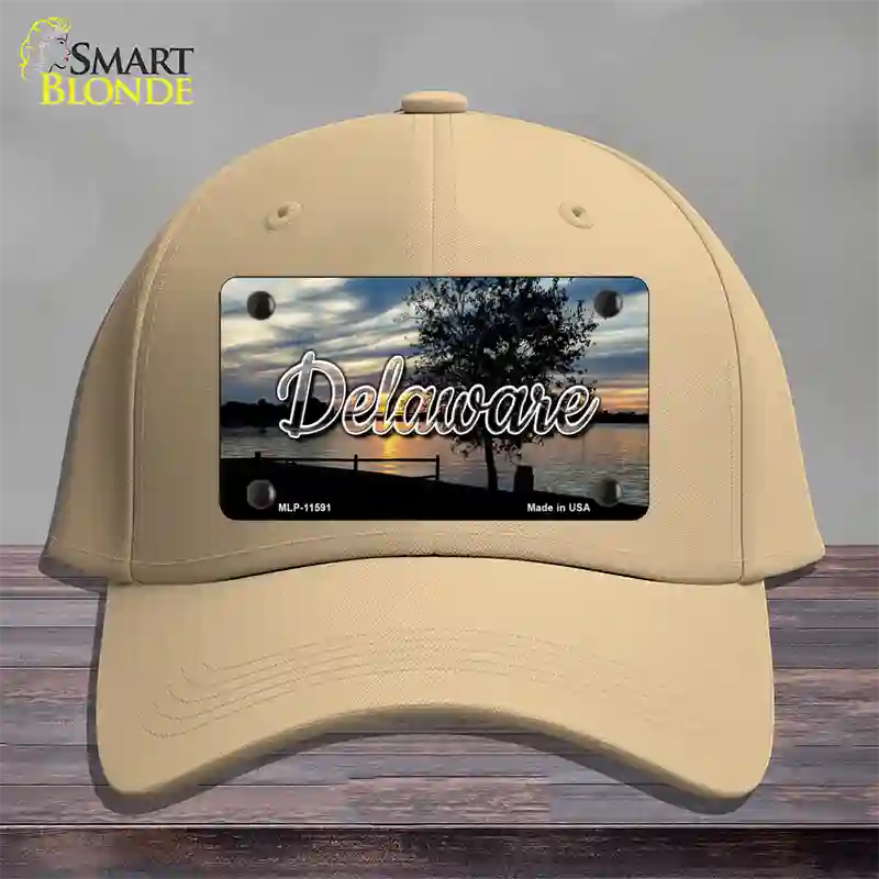 Delaware River Sunset State Novelty License Plate Hat Cotton / Khaki