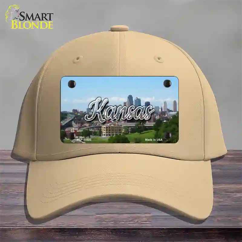 Kansas Downtown Skyline State Novelty License Plate Hat Cotton / Khaki