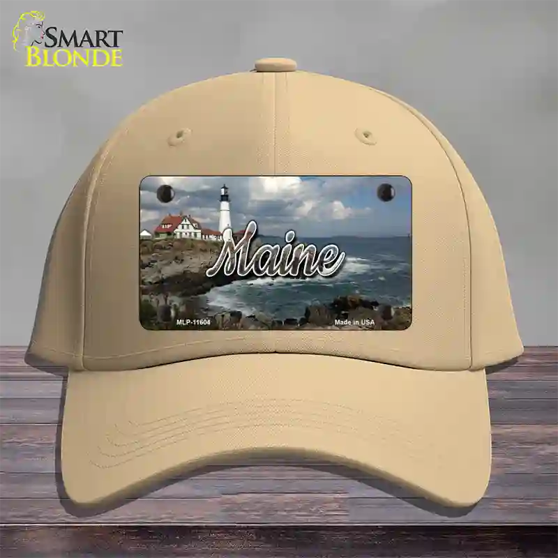 Maine Lighthouse Beach State Novelty License Plate Hat Cotton / Khaki