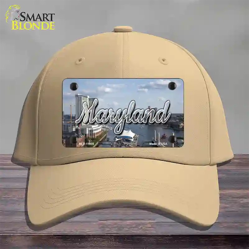 Maryland River Skyline State Novelty License Plate Hat Cotton / Khaki