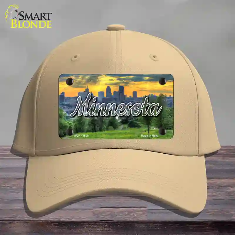 Minnesota City Skyline Sunset State Novelty License Plate Hat Cotton / Khaki