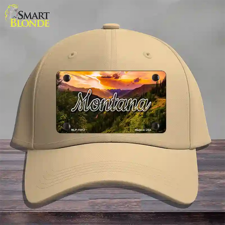 Montana Forest Sunset State Novelty License Plate Hat Cotton / Khaki