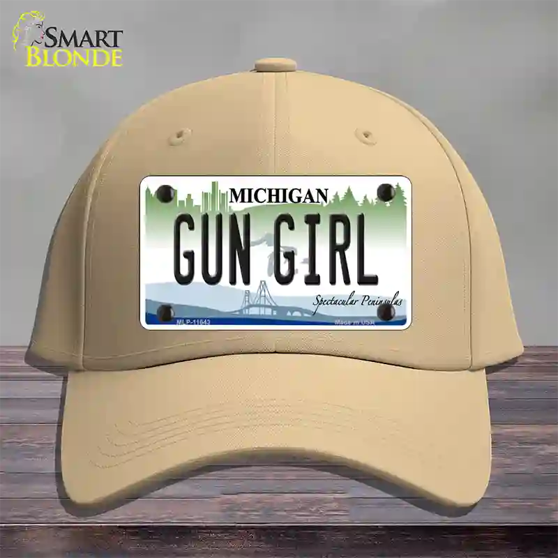 Gun Girl Michigan Novelty License Plate Hat Cotton / Khaki