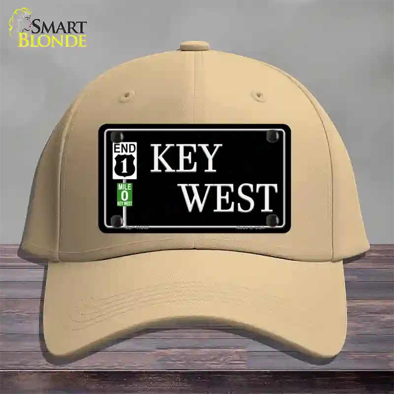 Key West Highway Sign Novelty License Plate Hat Cotton / Khaki