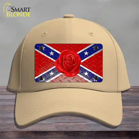 Confederate Flag With Red Rose Novelty License Plate Hat Cotton / Khaki