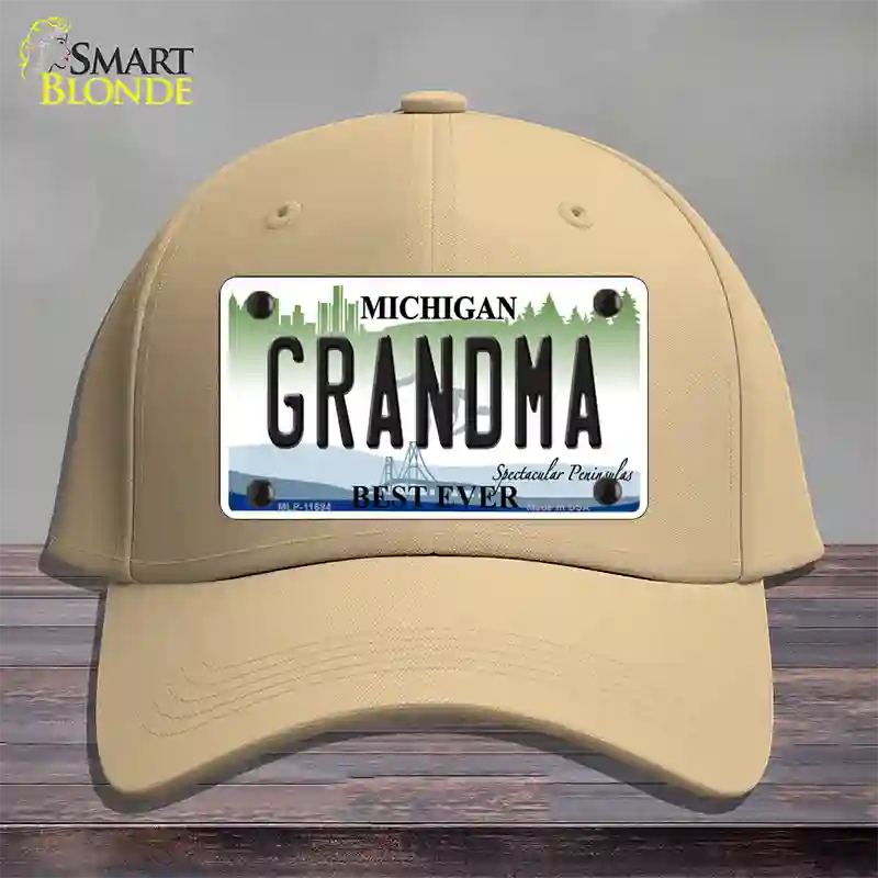 Grandma Michigan Novelty License Plate Hat Cotton / Khaki