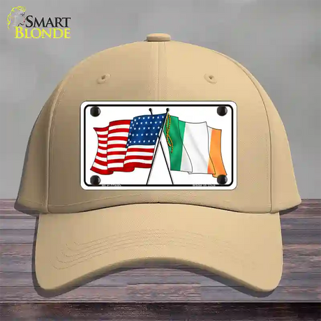 Ireland USA Crossed Flag Novelty License Plate Hat Cotton / Khaki