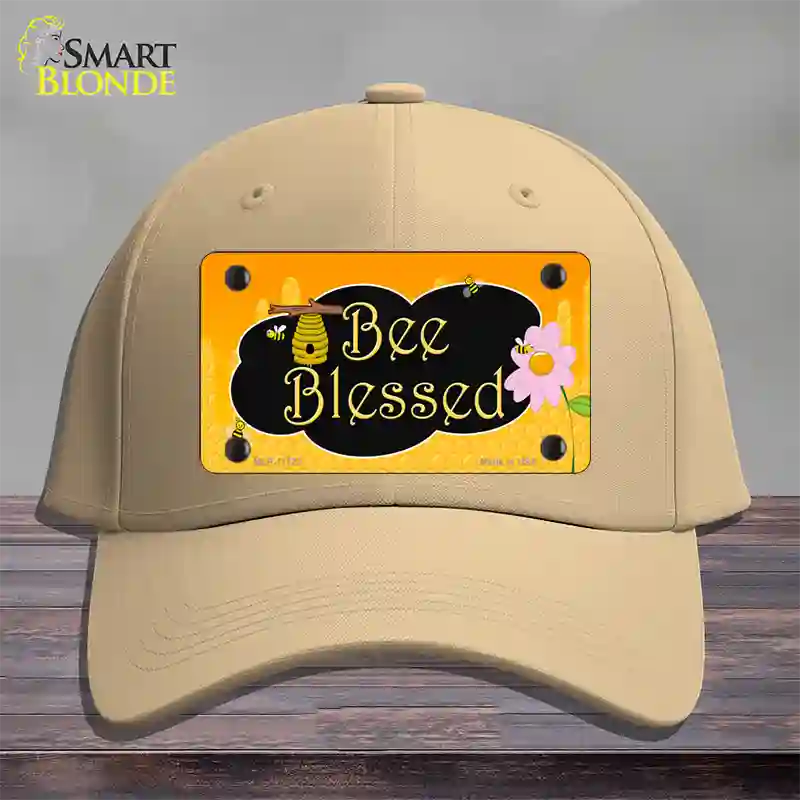 Bee Blessed Honey Hive Novelty License Plate Hat Cotton / Khaki