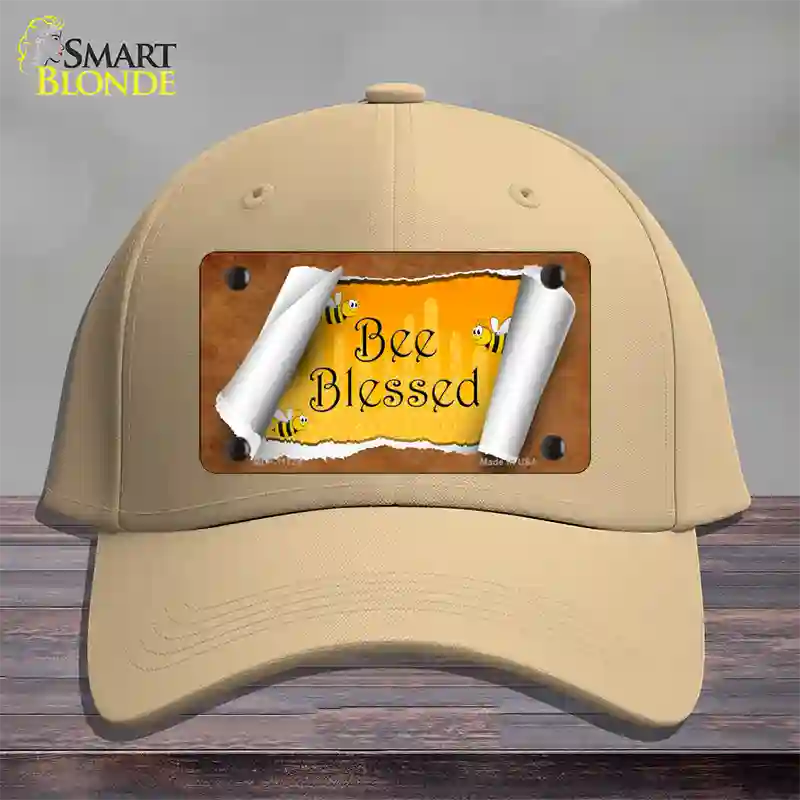 Bee Blessed Scroll Novelty License Plate Hat Cotton / Khaki