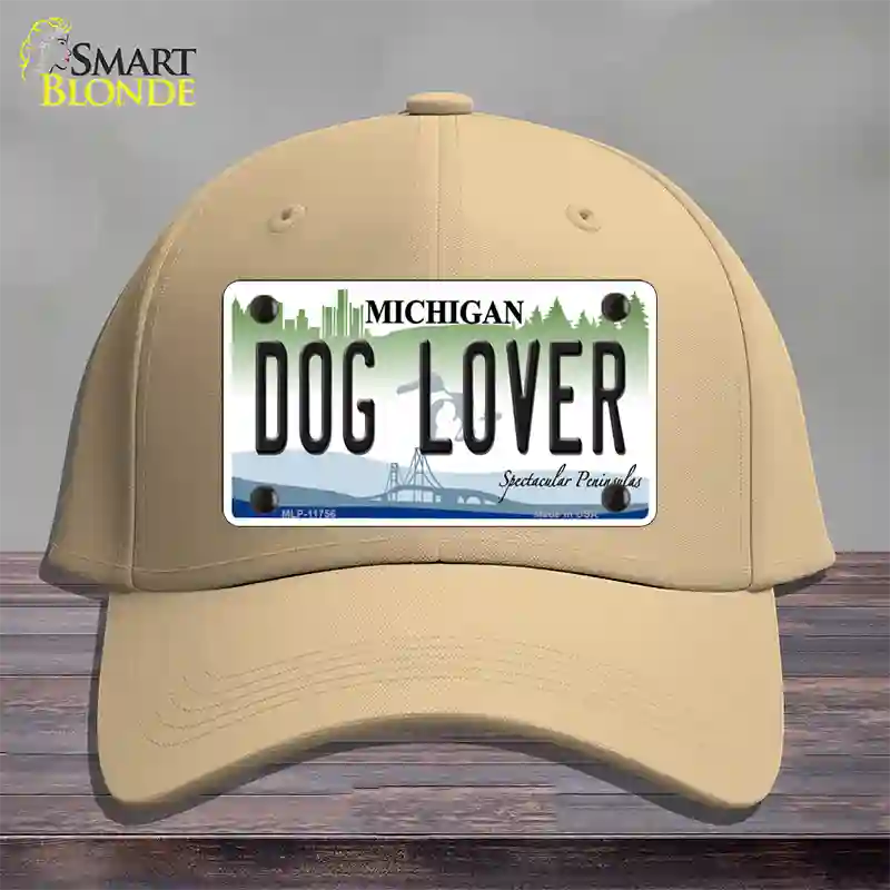 Michigan Dog Lover Novelty License Plate Hat Cotton / Khaki