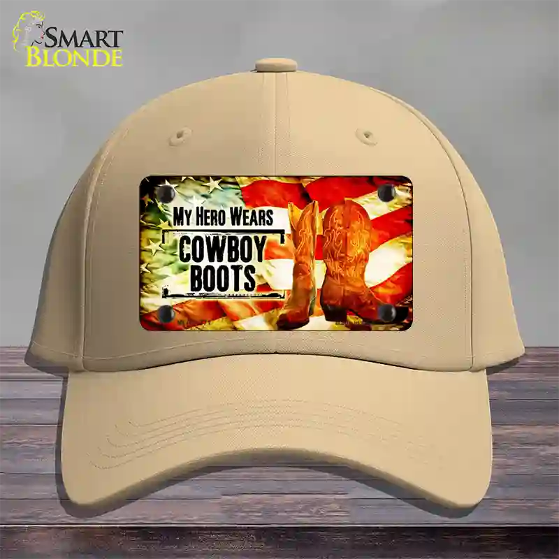 My Hero Wears Cowboy Boots Novelty License Plate Hat Cotton / Khaki