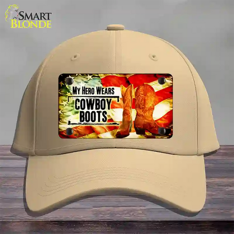 My Hero Wears Cowboy Boots Novelty License Plate Hat Cotton / Khaki