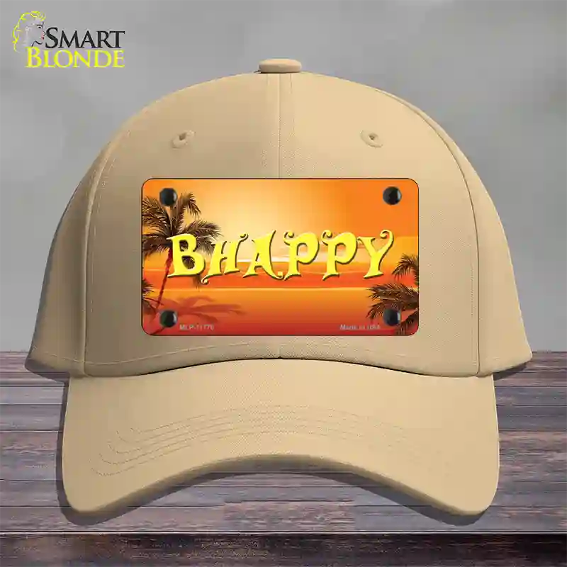 Be Happy Beach Scene Novelty License Plate Hat Cotton / Khaki