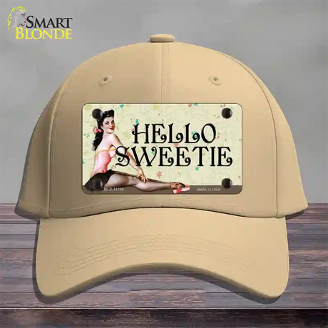 Hello Sweetie Vintage Pinup Novelty License Plate Hat Cotton / Khaki