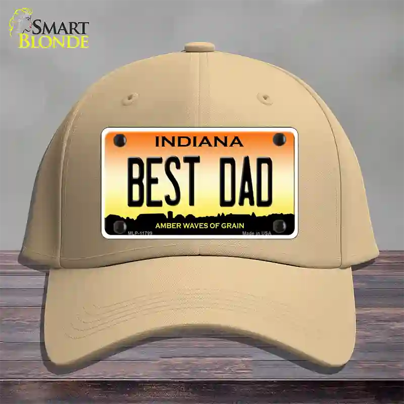 Best Dad Indiana Novelty License Plate Hat Cotton / Khaki