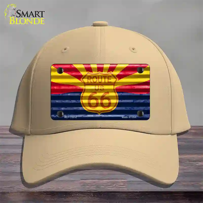 Route 66 Arizona Flag Novelty License Plate Hat Cotton / Khaki