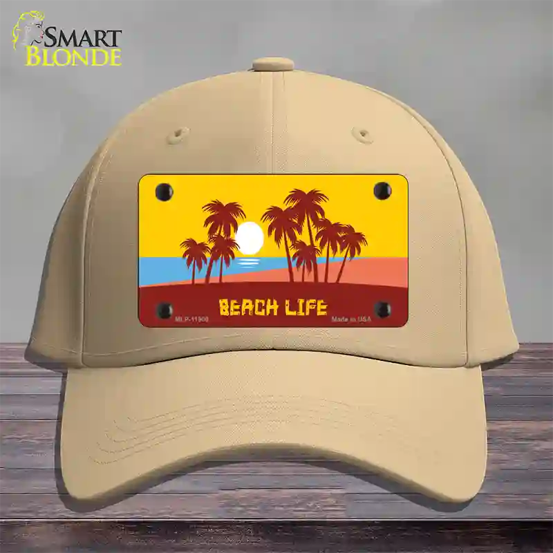 Beach Life Novelty License Plate Hat Cotton / Khaki