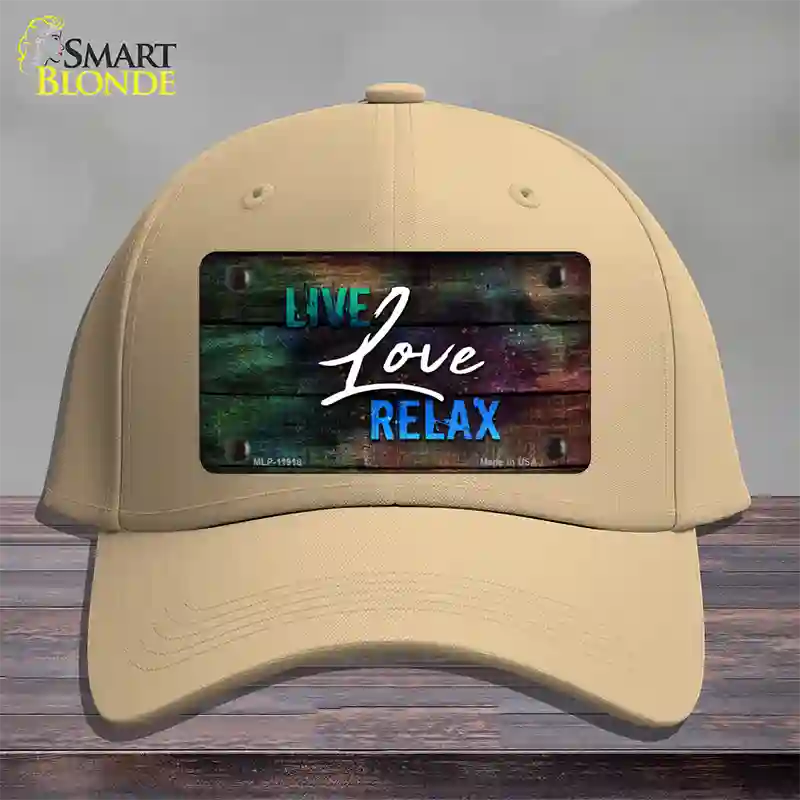 Live Love Relax Novelty License Plate Hat Cotton / Khaki