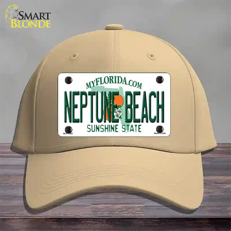 Florida Neptune Beach Novelty License Plate Hat Cotton / Khaki