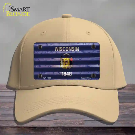 Wisconsin Corrugated Flag Novelty License Plate Hat Cotton / Khaki