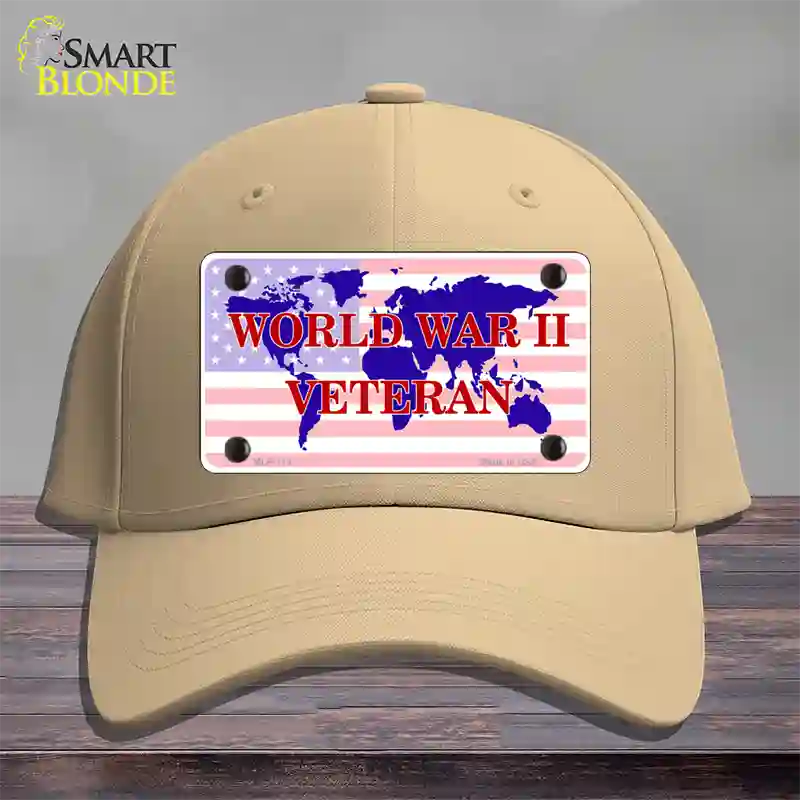 WW II Veteran Novelty License Plate Hat Cotton / Khaki