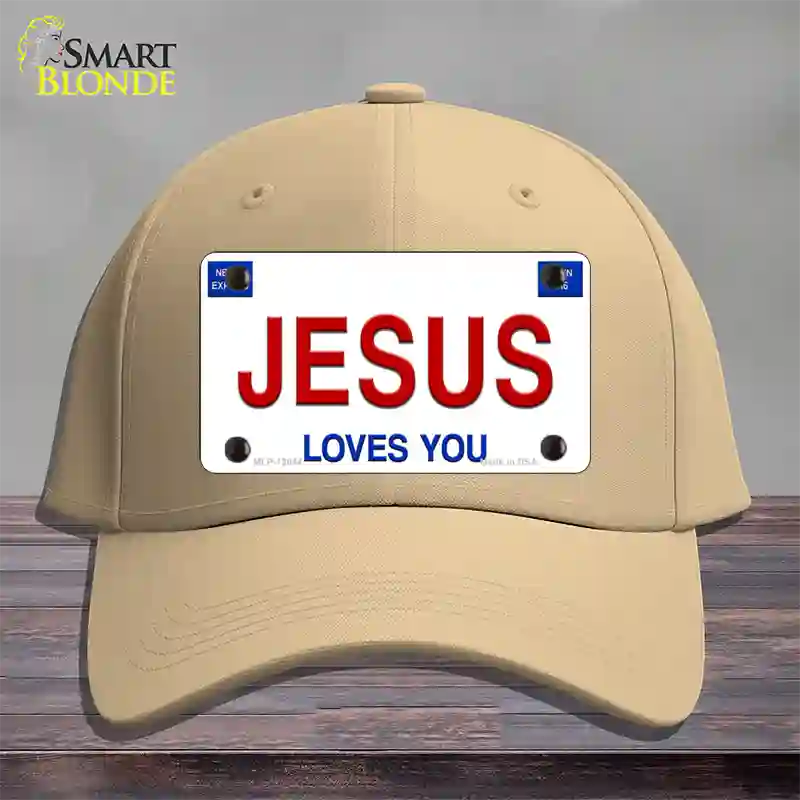 Jesus Loves You Novelty License Plate Hat Cotton / Khaki