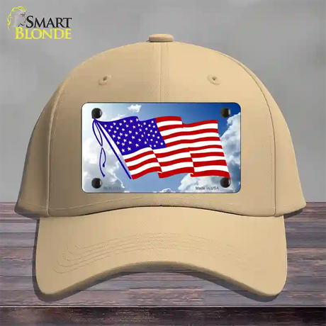 American Flag Cloud Novelty License Plate Hat Cotton / Khaki