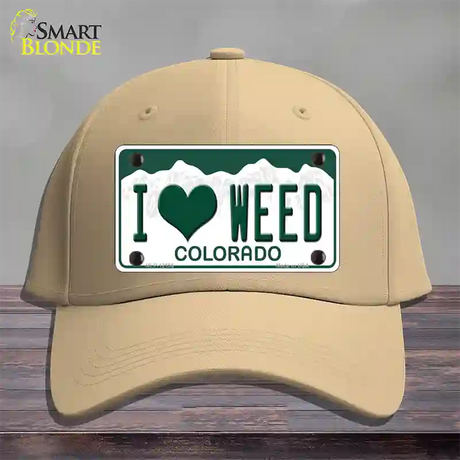 I Love Weed Colorado Novelty License Plate Hat Cotton / Khaki