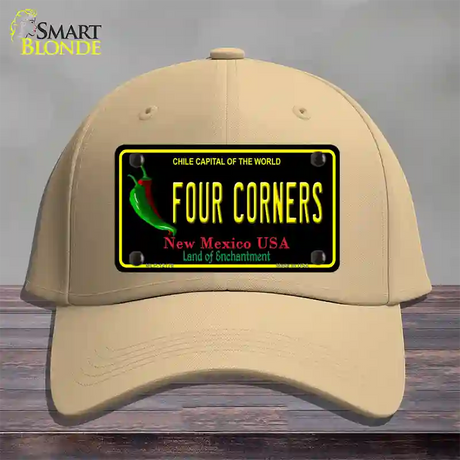 Four Corners New Mexico Black Novelty License Plate Hat Cotton / Khaki