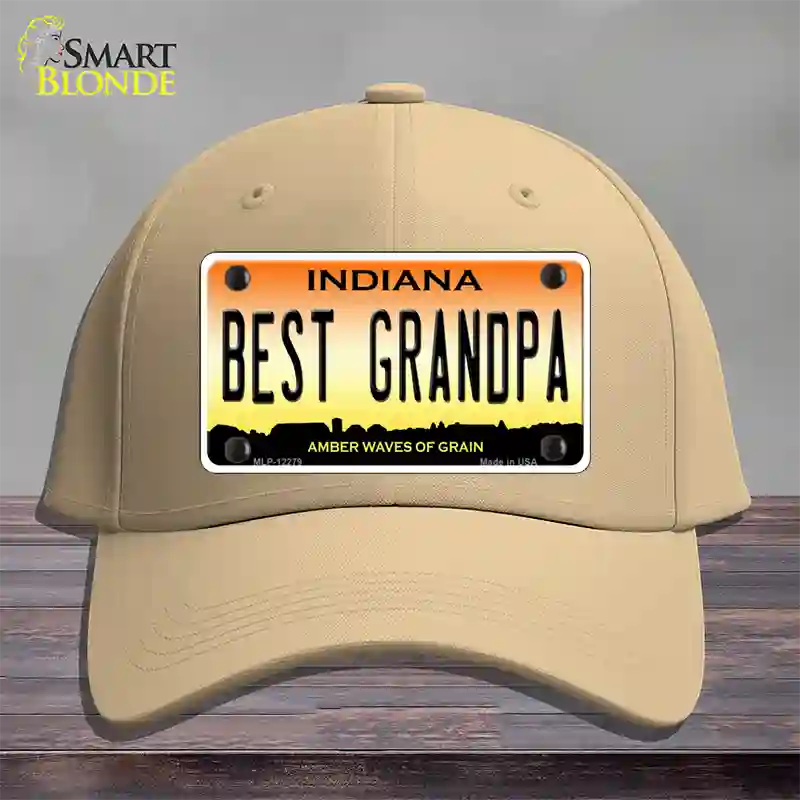 Best Grandpa Indiana Novelty License Plate Hat Cotton / Khaki