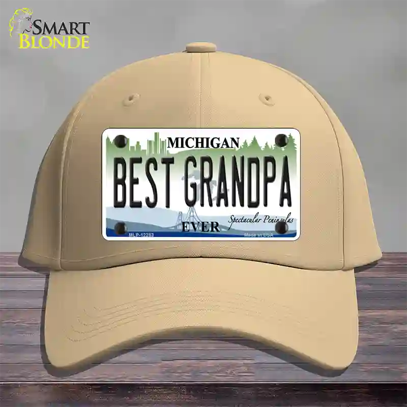 Michigan Best Grandpa Novelty License Plate Hat Cotton / Khaki