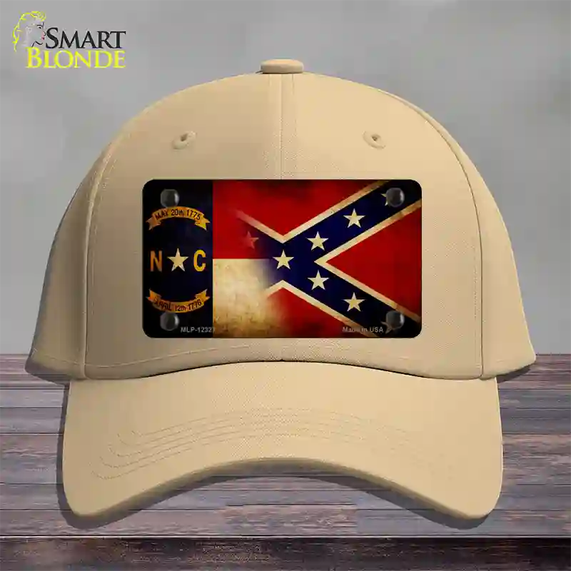 NC | Confederate Flag Novelty License Plate Hat Cotton / Khaki