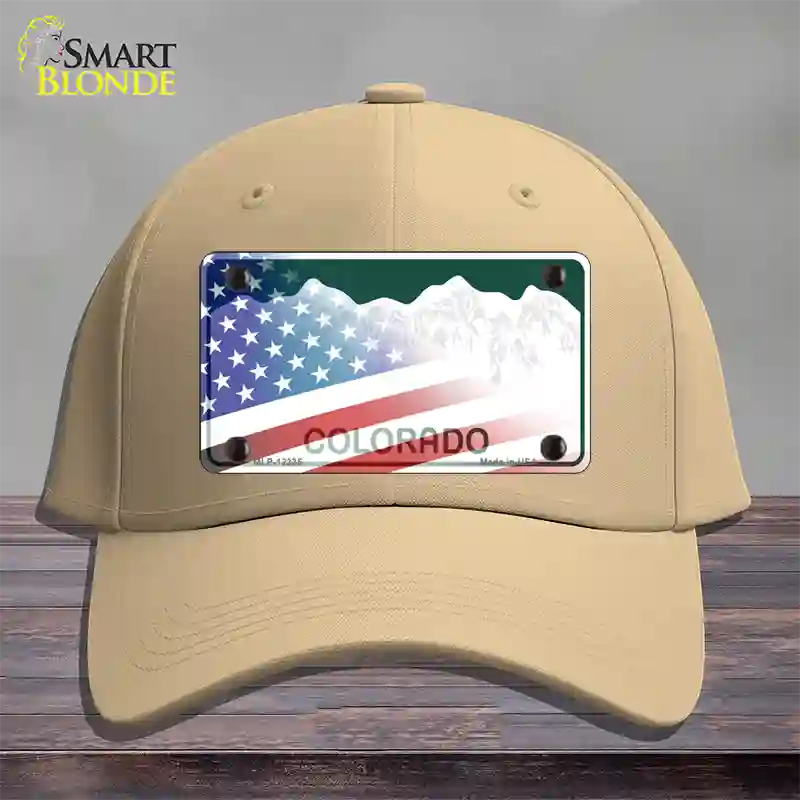 Colorado with American Flag Novelty License Plate Hat Cotton / Khaki