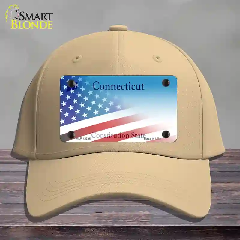 Connecticut with American Flag Novelty License Plate Hat Cotton / Khaki