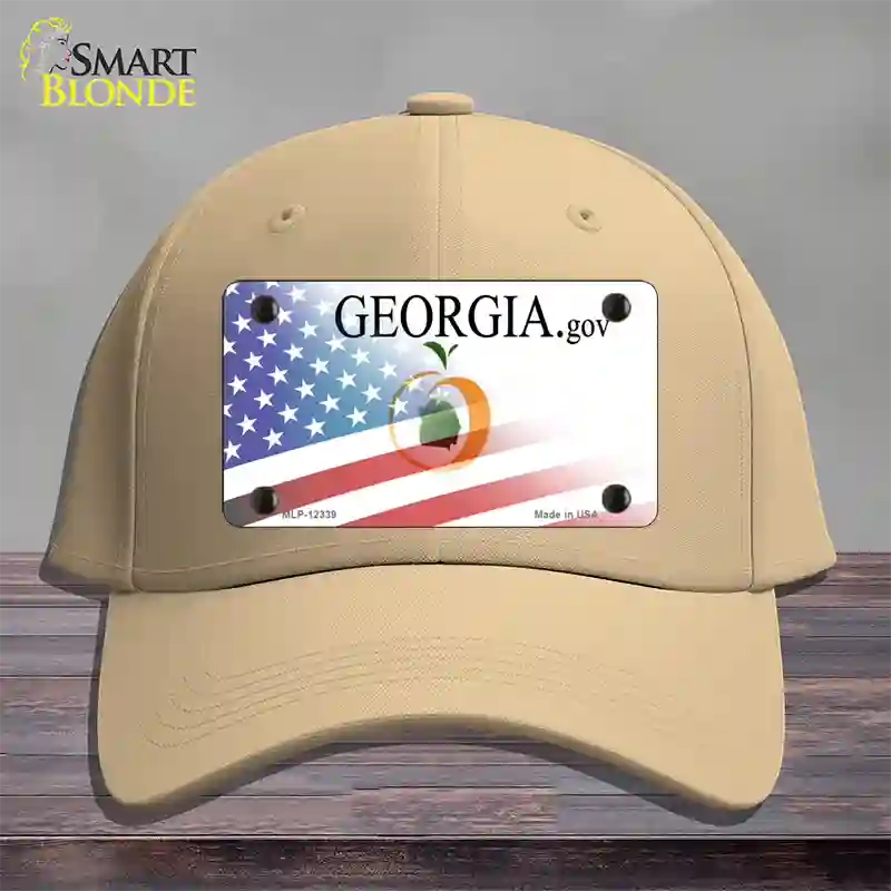 Georgia with American Flag Novelty License Plate Hat Cotton / Khaki