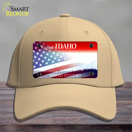 Idaho with American Flag Novelty License Plate Hat Cotton / Khaki