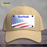 Massachusetts with American Flag Novelty License Plate Hat Cotton / Khaki