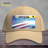 Nevada with American Flag Novelty License Plate Hat Cotton / Khaki