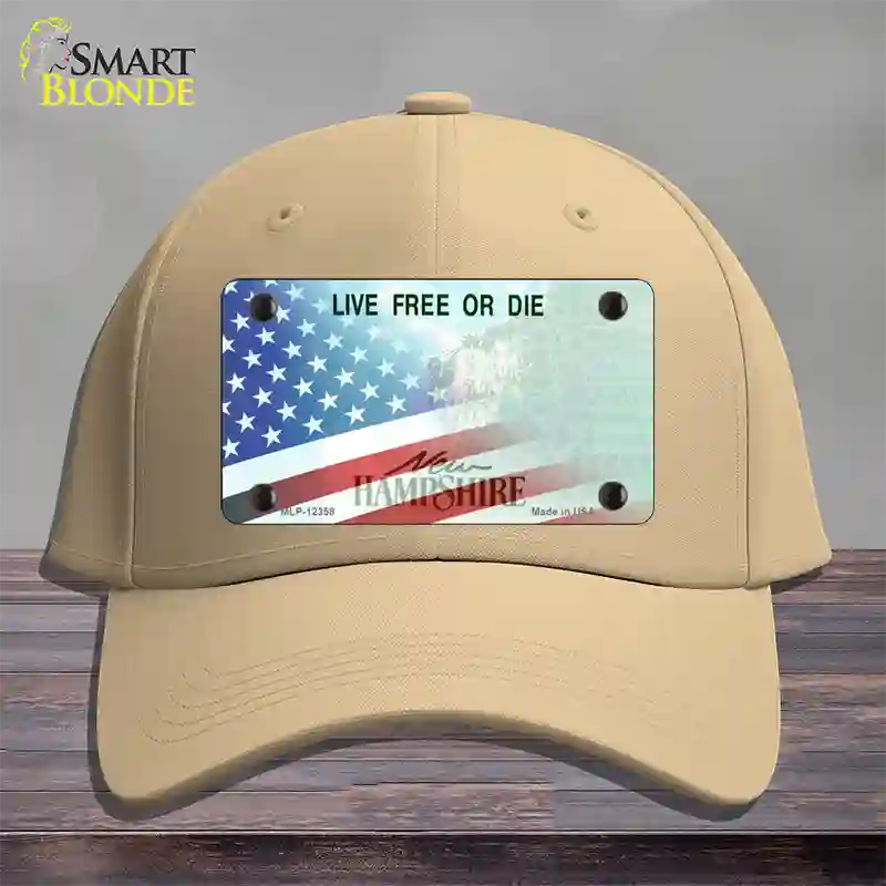 New Hampshire with American Flag Novelty License Plate Hat Cotton / Khaki