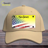 New Jersey with American Flag Novelty License Plate Hat Cotton / Khaki