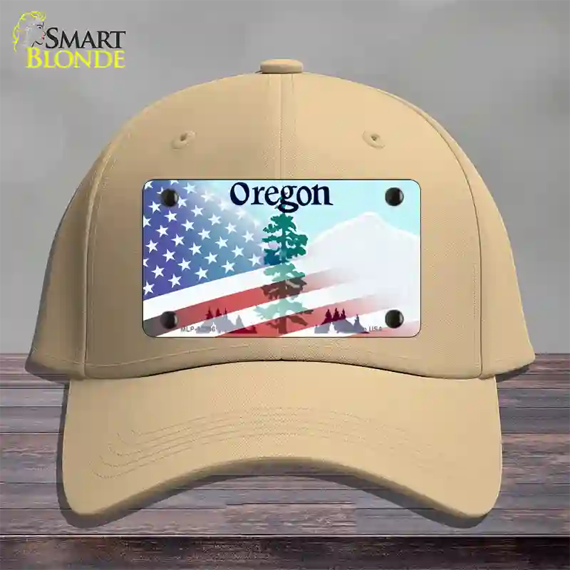 Oregon with American Flag Novelty License Plate Hat Cotton / Khaki