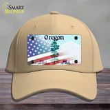 Oregon with American Flag Novelty License Plate Hat Cotton / Khaki