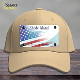 Rhode Island with American Flag Novelty License Plate Hat Cotton / Khaki