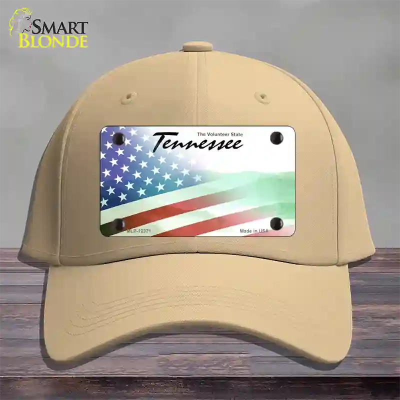 Tennessee with American Flag Novelty License Plate Hat Cotton / Khaki