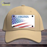 Virginia with American Flag Novelty License Plate Hat Cotton / Khaki